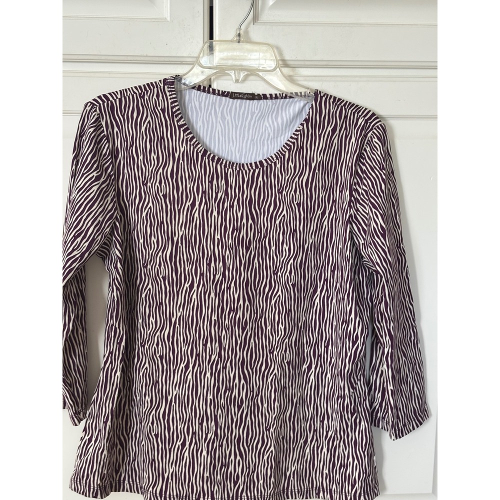 J.McLaughlin Purple Zebra Print Long Sleeve Top XL Crew Neck Nylon Spandex